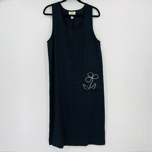 Talbots Womens Dress Black Size Small Petite Linen Sleeveless Pocket Flower Midi